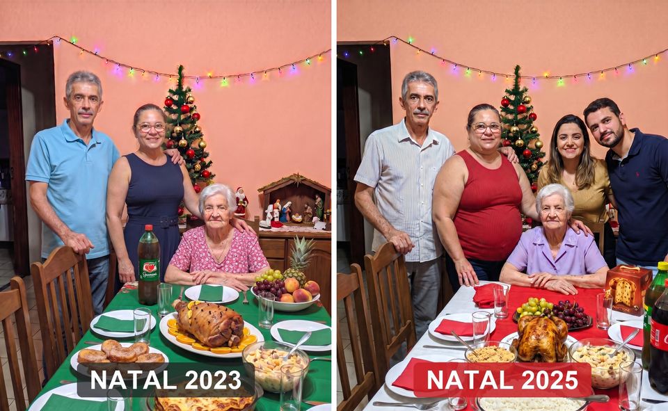 Natal de 2023 e Natal de 2025, na mesma mesa. Entre uma foto e a outra, 20 quilos.
